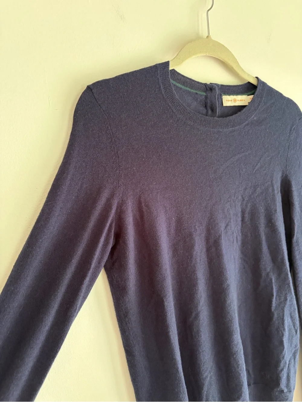 Tory Burch 100% Cashmere Navy Blue Crew Neck Long Sleeve Sweater Size S
